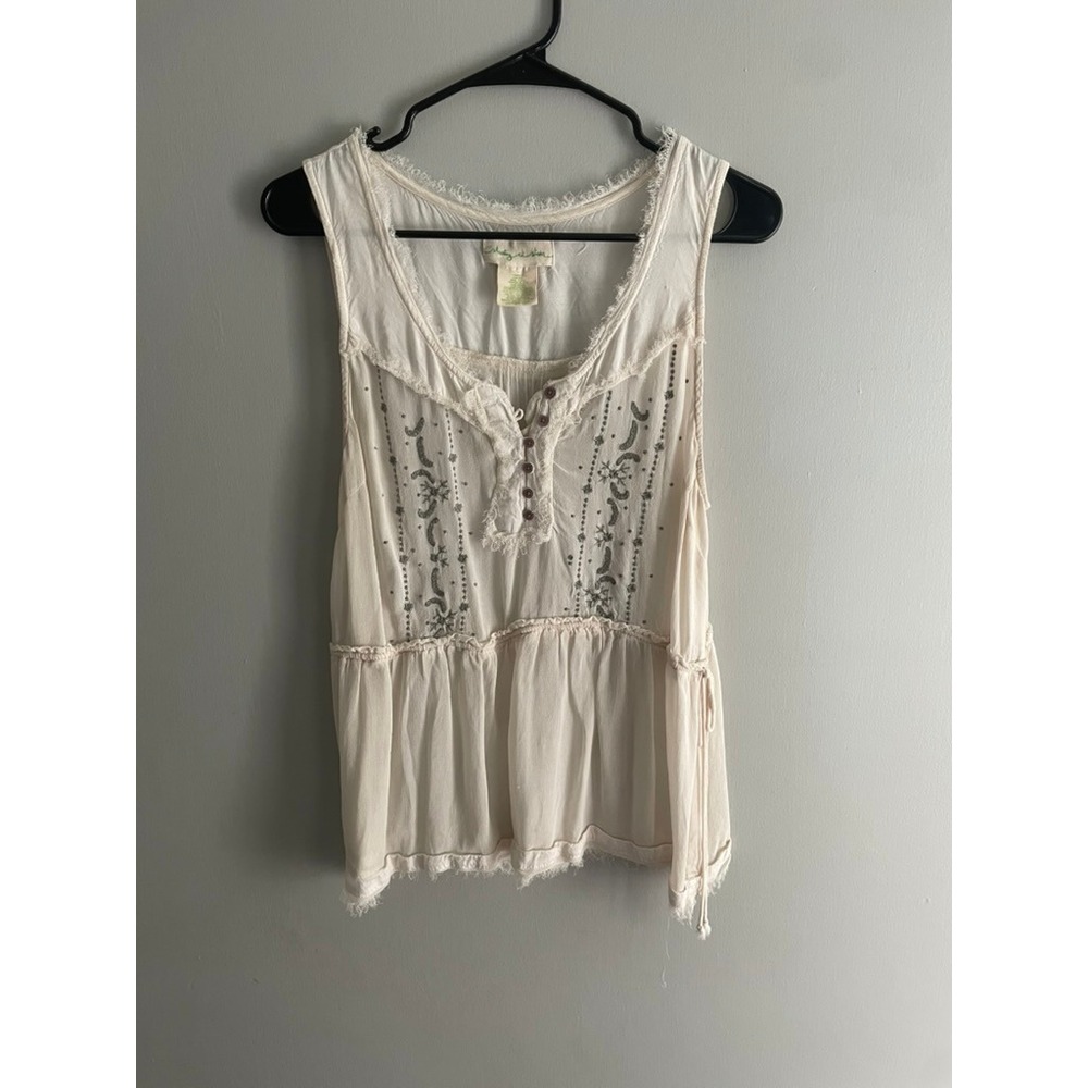 Staring at Stars Urban Outfitters Ivory Embroidered Peplum Sleeveless Top Large